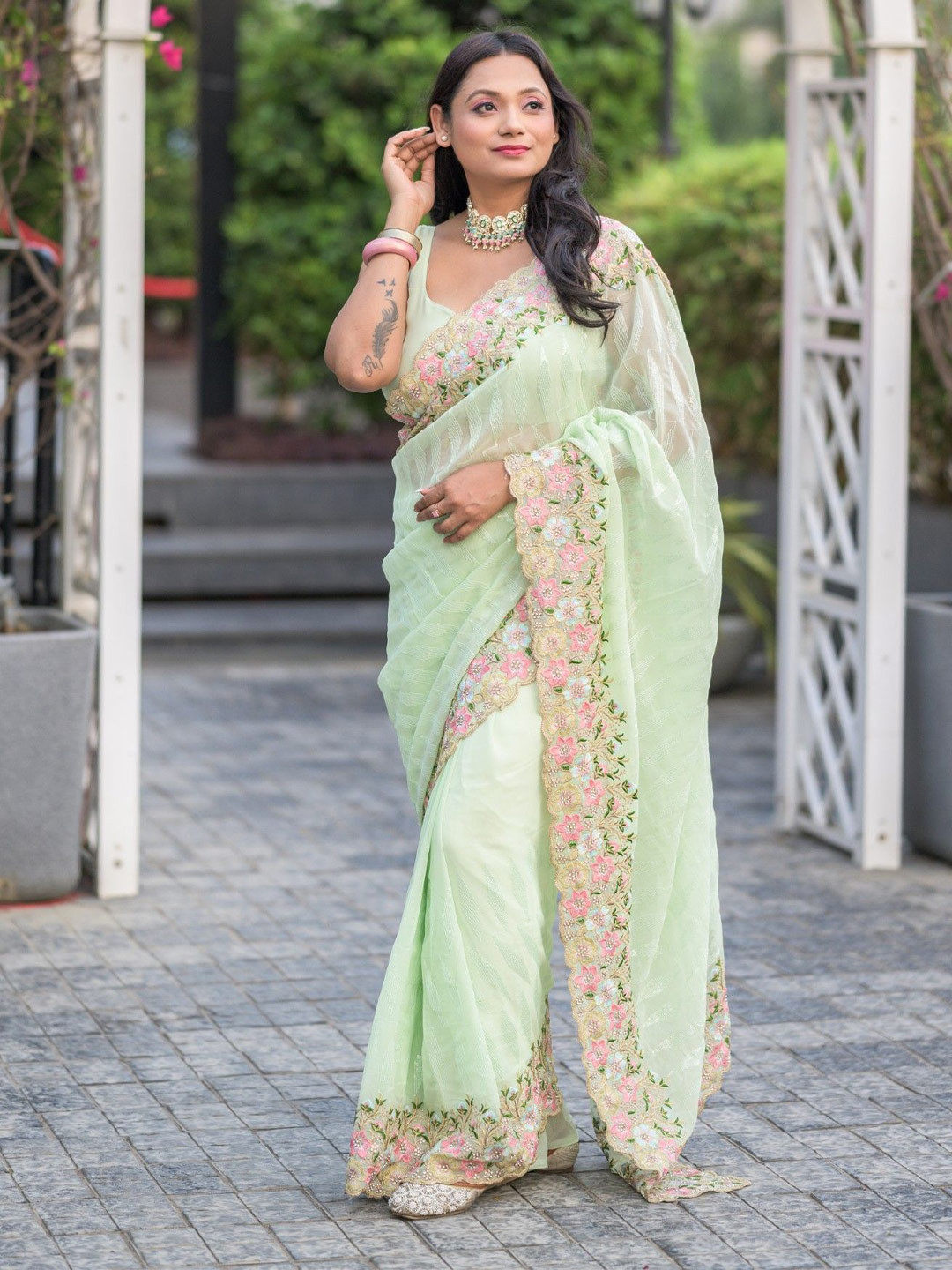 KALINI  Sequence Embroidered Saree With Matching Blouse Piece