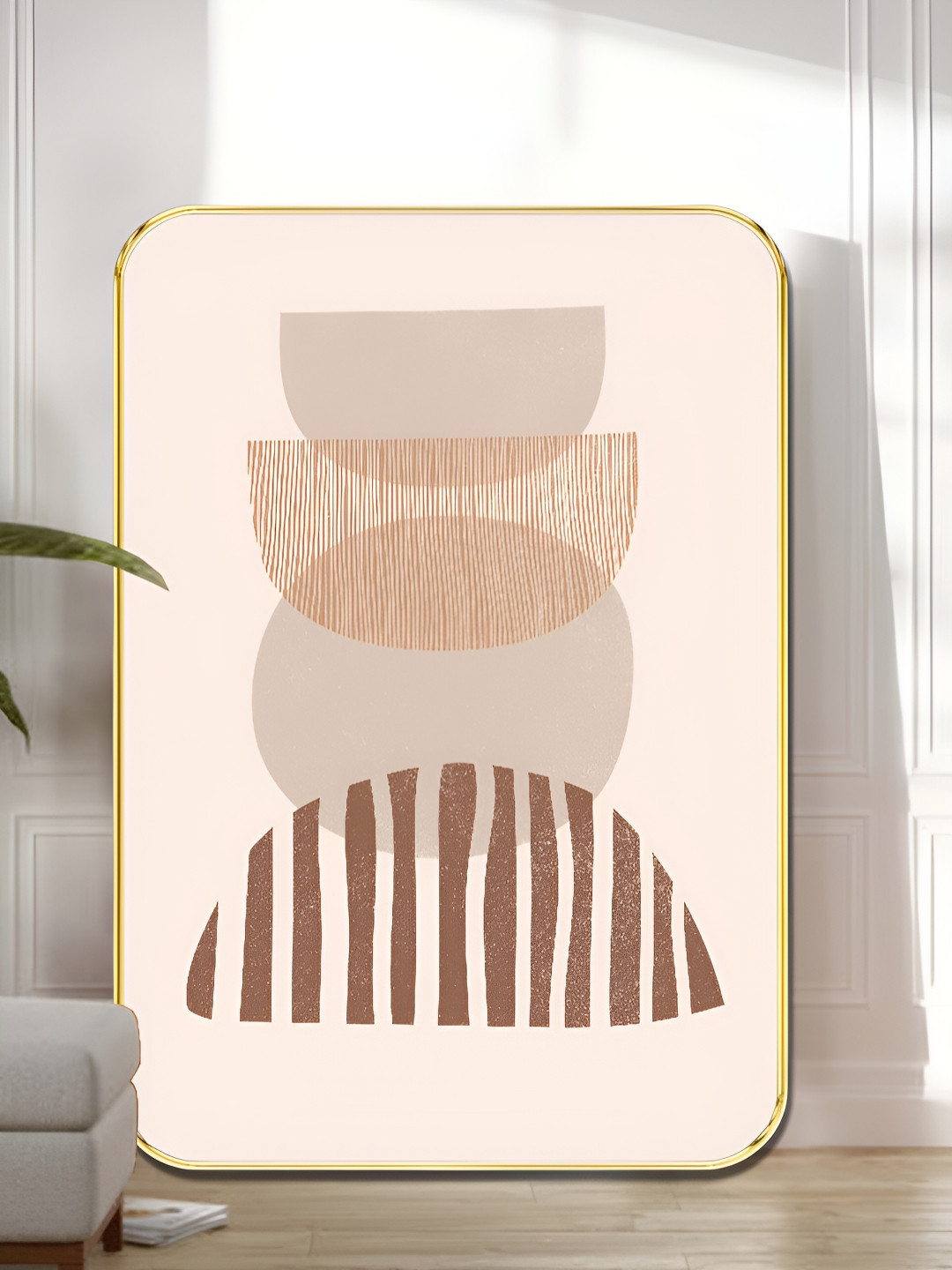 Livin'luxe Brown & Grey Minimal Stacked Shapes With Textured Details Rectangle Wall Art