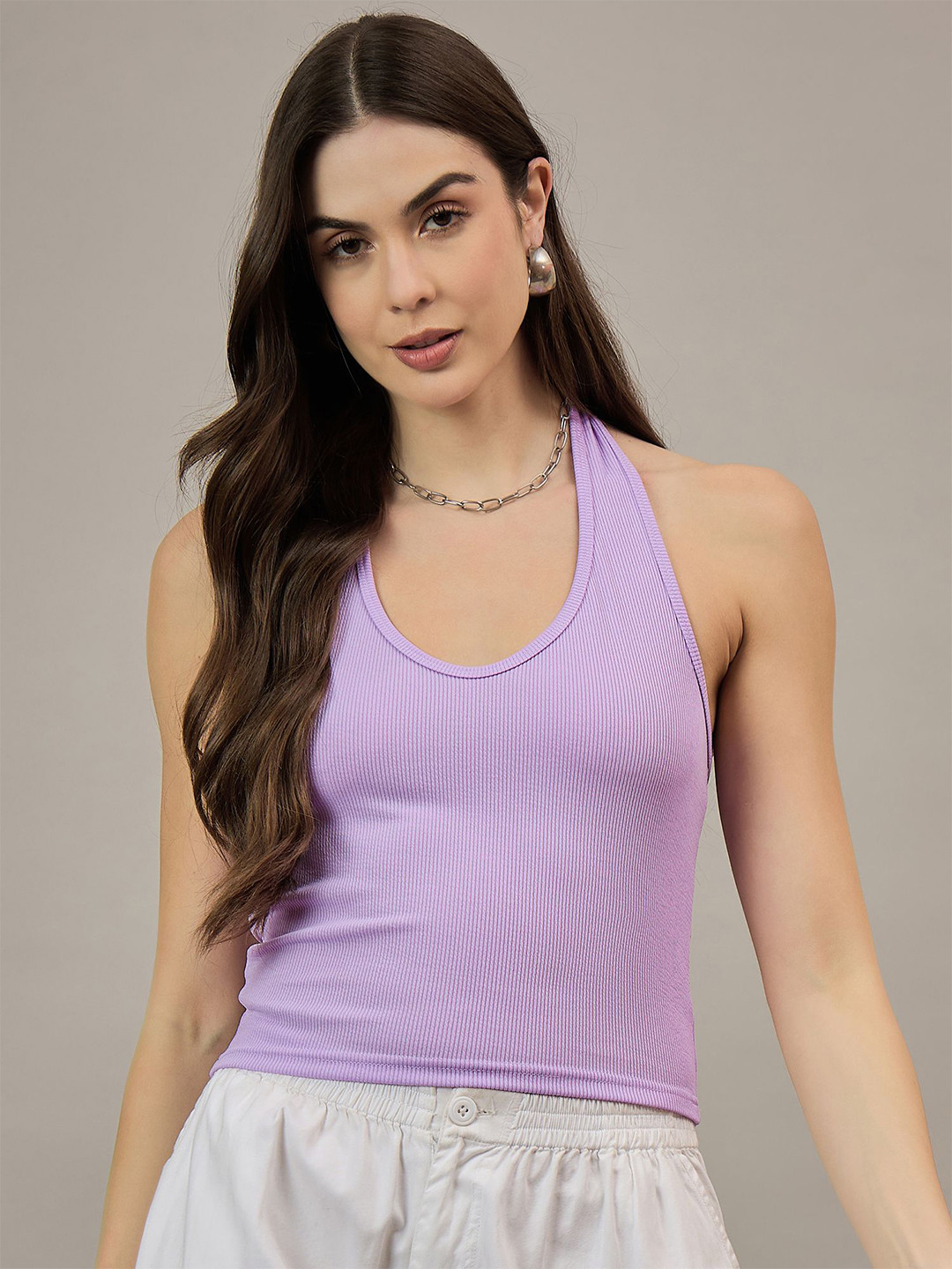 R.Code by The Roadster Life Co. Women Scoop Neck Ribbed No Sleeves Tank Top