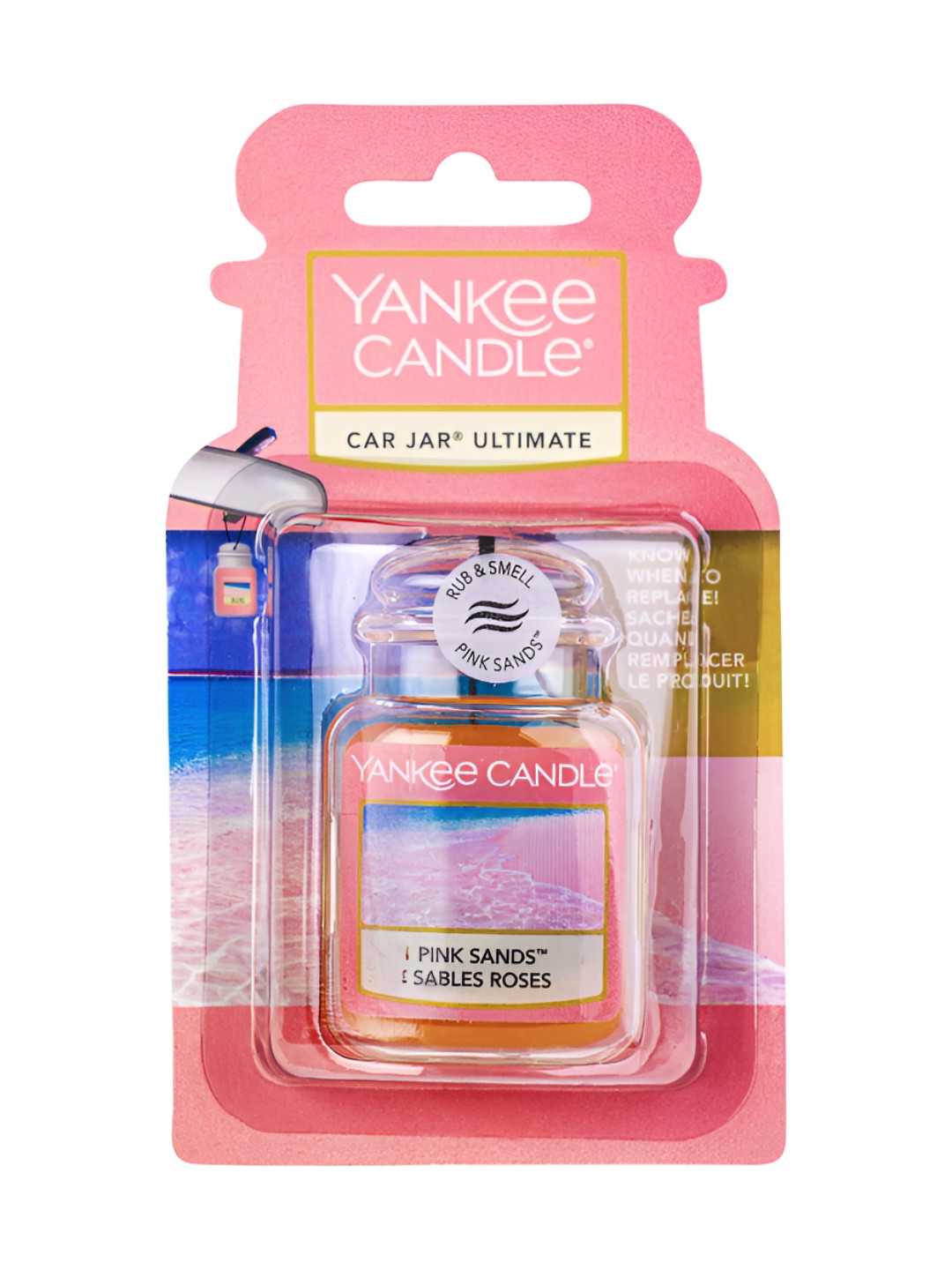 YANKEE CANDLE Pink Sand Car Jar Air Freshener With 4 Weeks Of Long lasting Fragrance-30 g