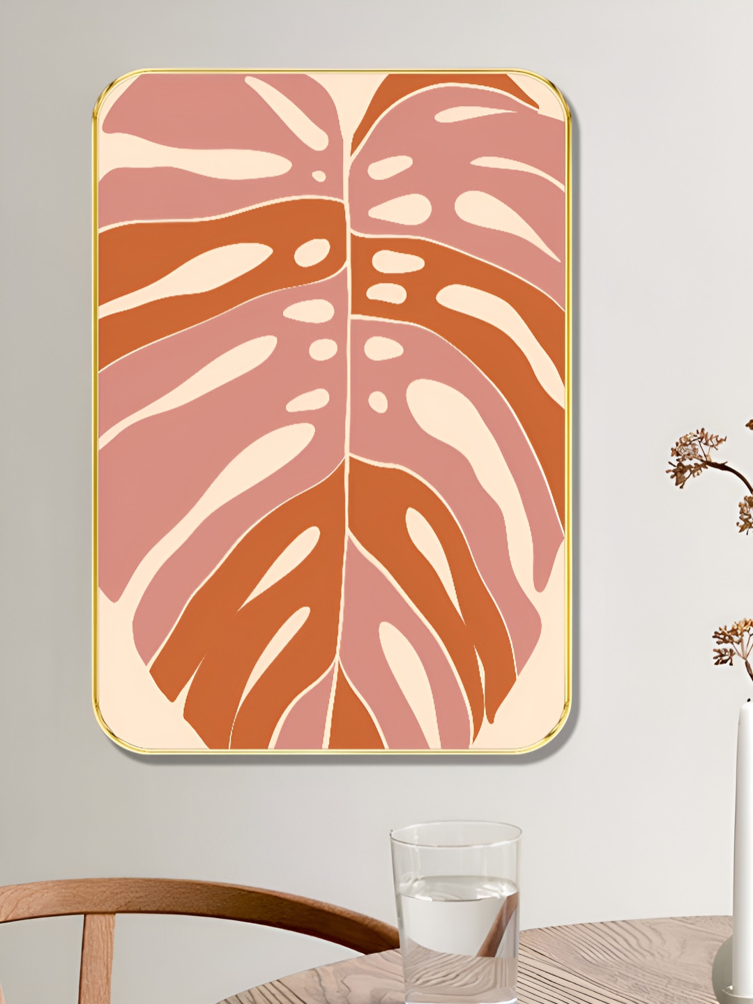 Livin'luxe Pink & Brown Monstera Leaf Wall Art
