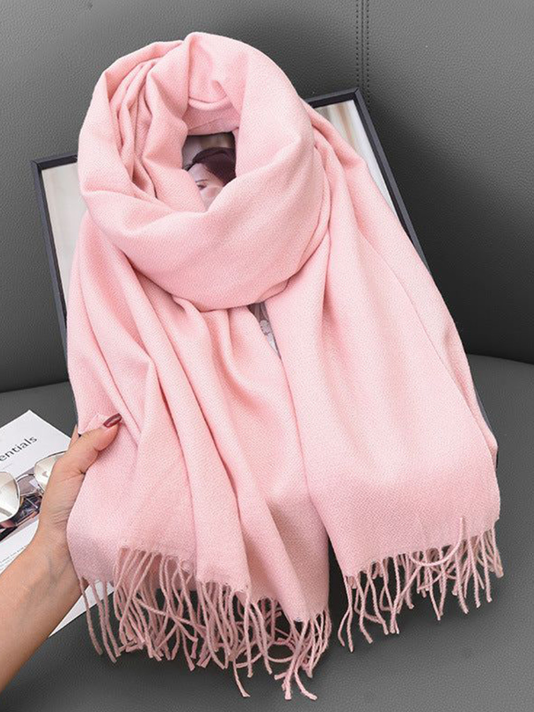 QUECY Women Textured Scarf with Fringed Border