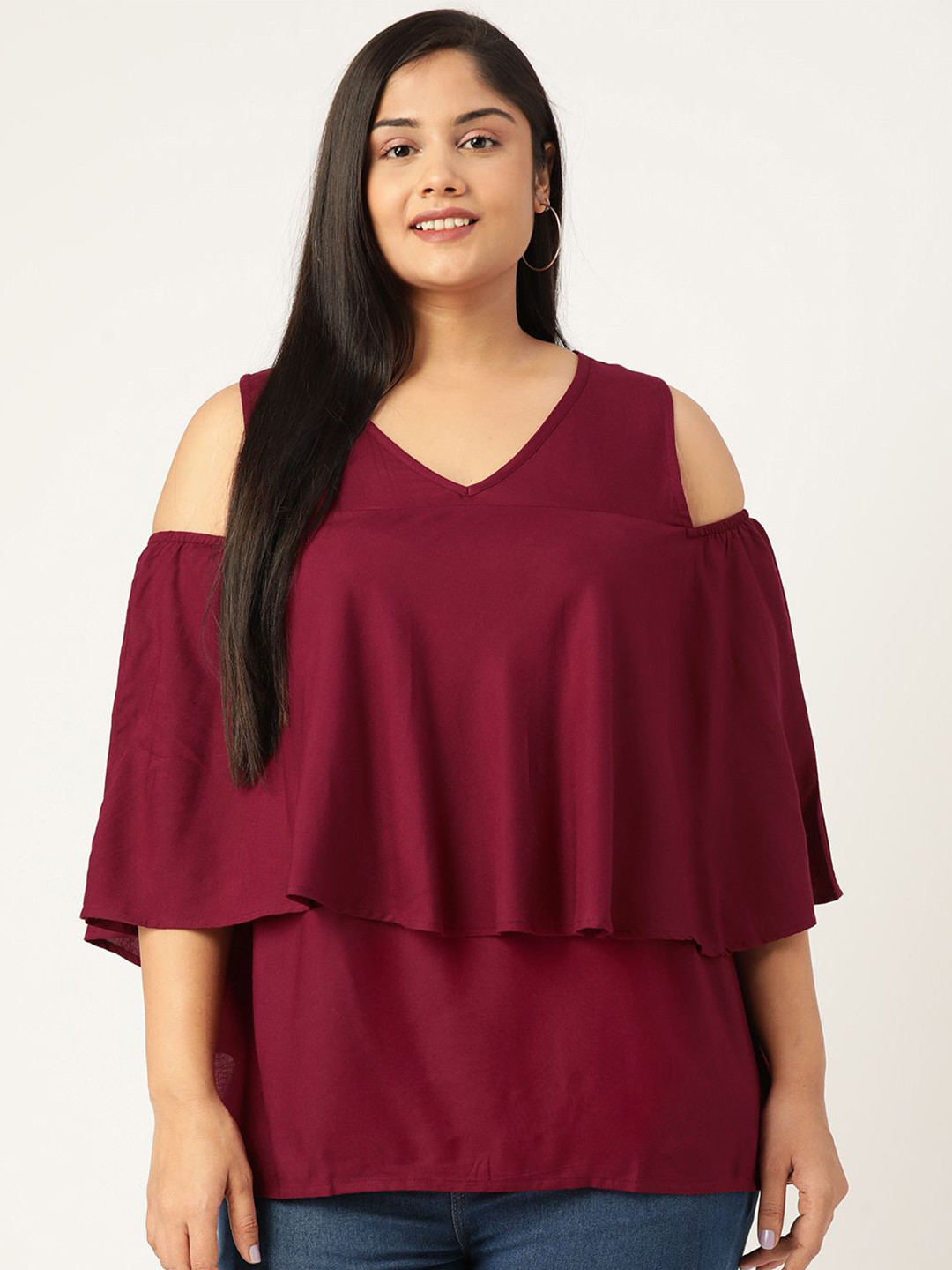 theRebelinme Cold-Shoulder Sleeve Layered Plus Size Top