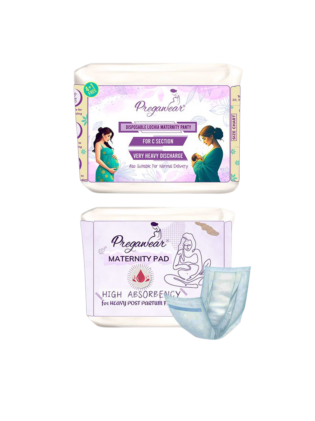 Pregawear 4Pc C Section Panties & 5Pc Sanitary Pads Postpartum Maternity Underwear Set