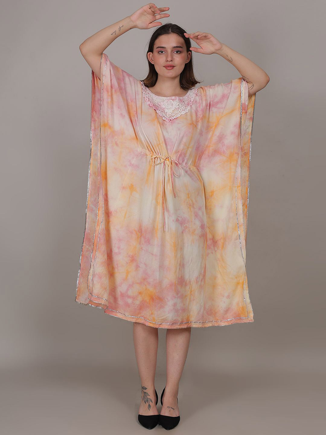 Flora & Fauna Women Kimono Sleeves Cotton Kaftan Dress
