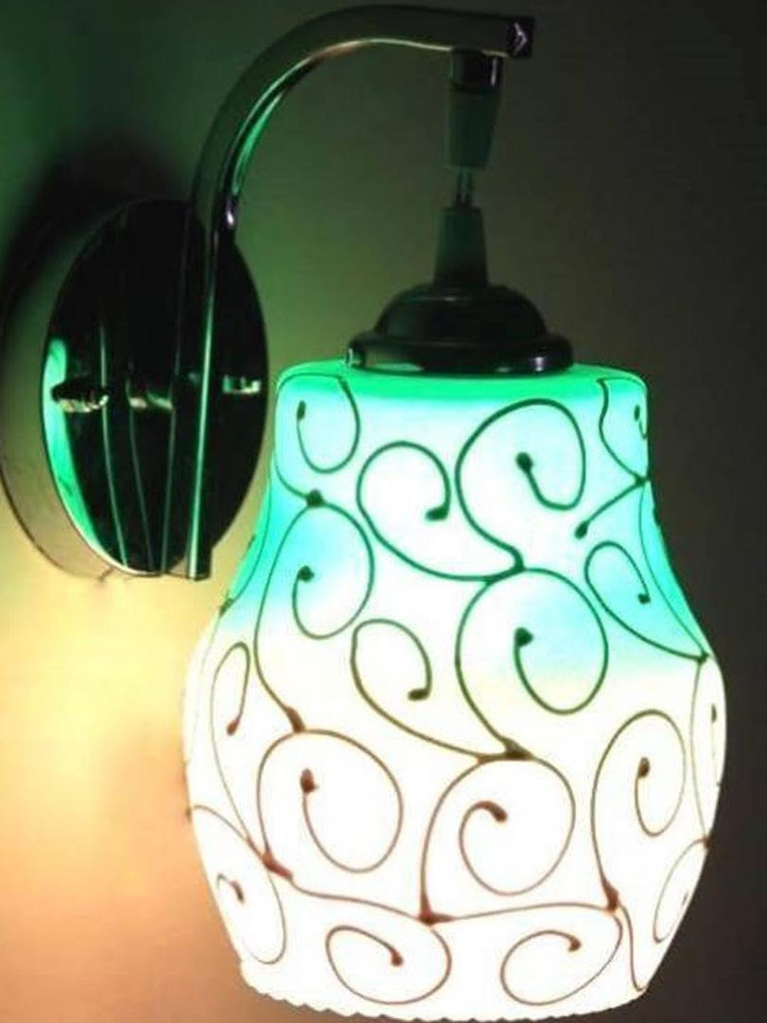 Somil Premium Designer Glass Wall / Night Lamp  Elegant & Stylish Dcor Accent for Modern Interiors, color- Green, White,  Size, 21.5 X 25.5 X 28.5 CM
