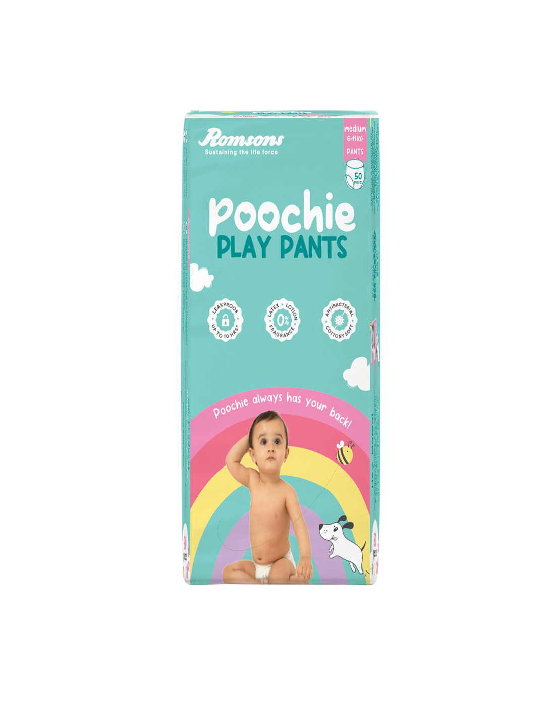 Romsons Poochie Leakproof Baby Diapers - M - 50 Pcs