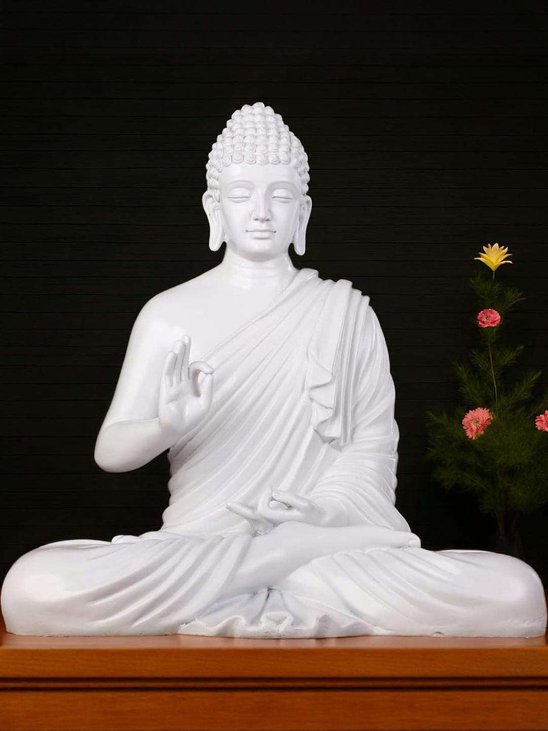 CraftEstate Glossy White Buddha Figurine Showpiece