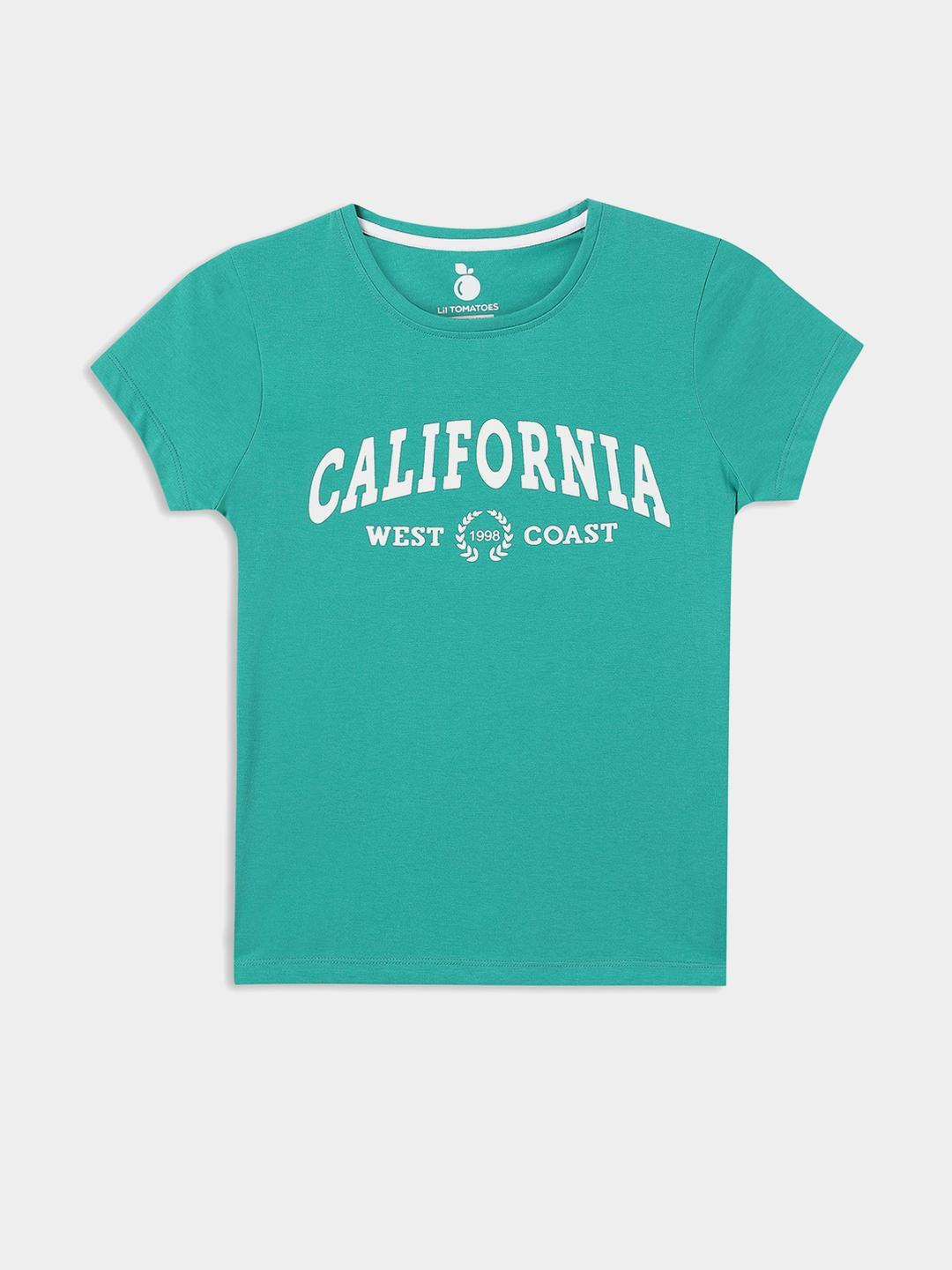 Lil Tomatoes Kids Green Print Cotton Top With Typography Print