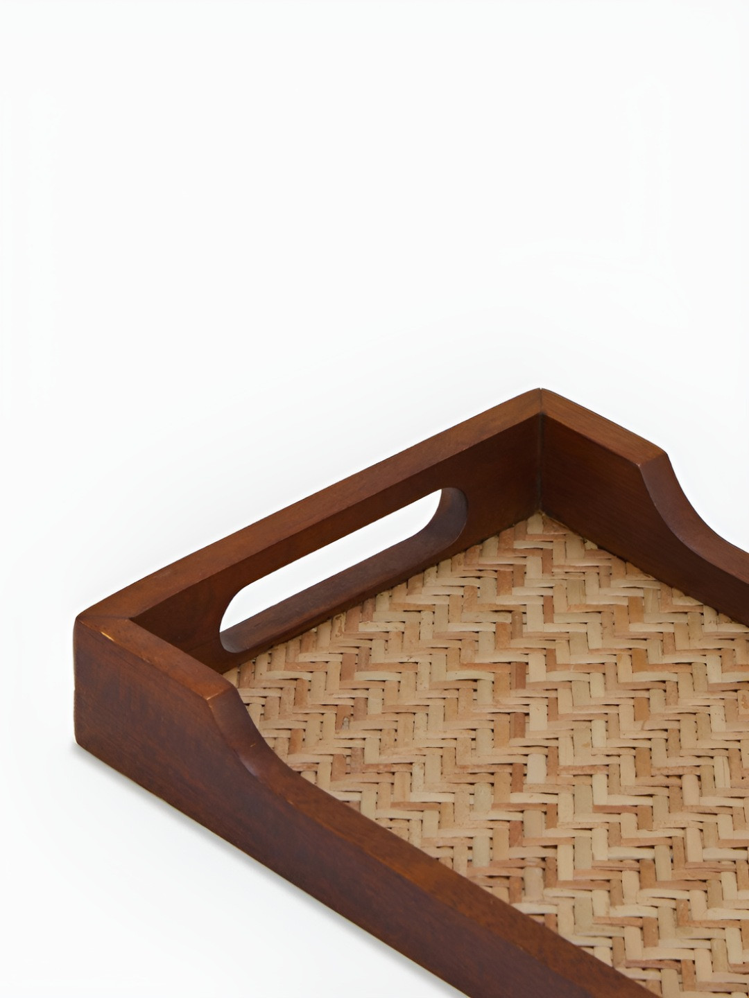 Fabindia Shital Brown And Beige Wooden Serving Tray