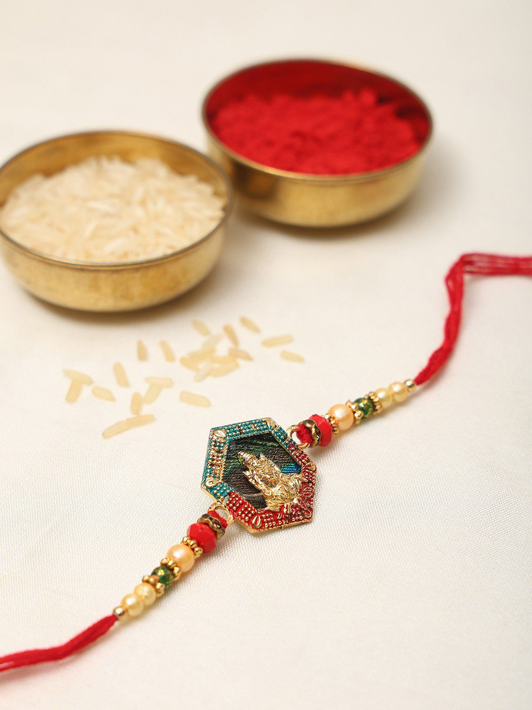 Exotic India Beaded Goddess Lakshmi Religious Thread Rakhi