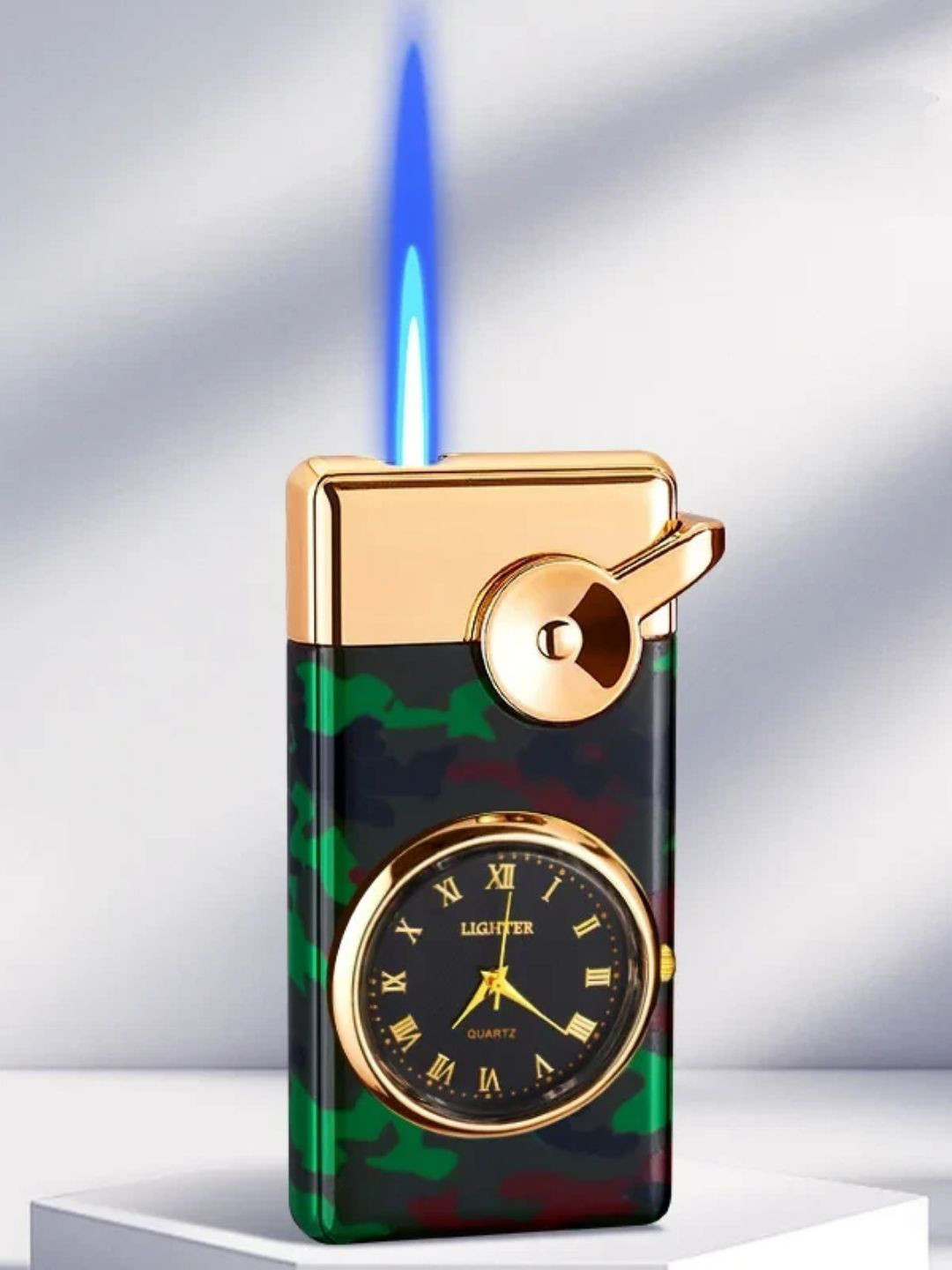 ALA FLAME Printed Compact Pocket Lighter With Built-in Quartz Watch