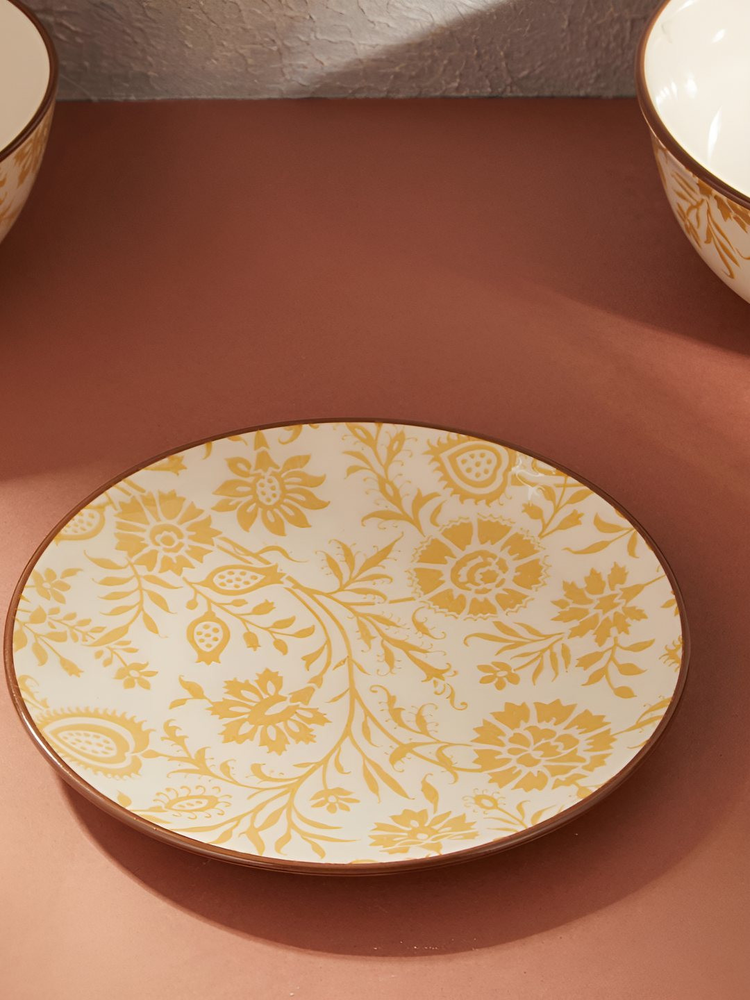Fabindia Nargis White & Yellow Printed Glossy Ceramic Dishwasher And Microwave Safe Plate