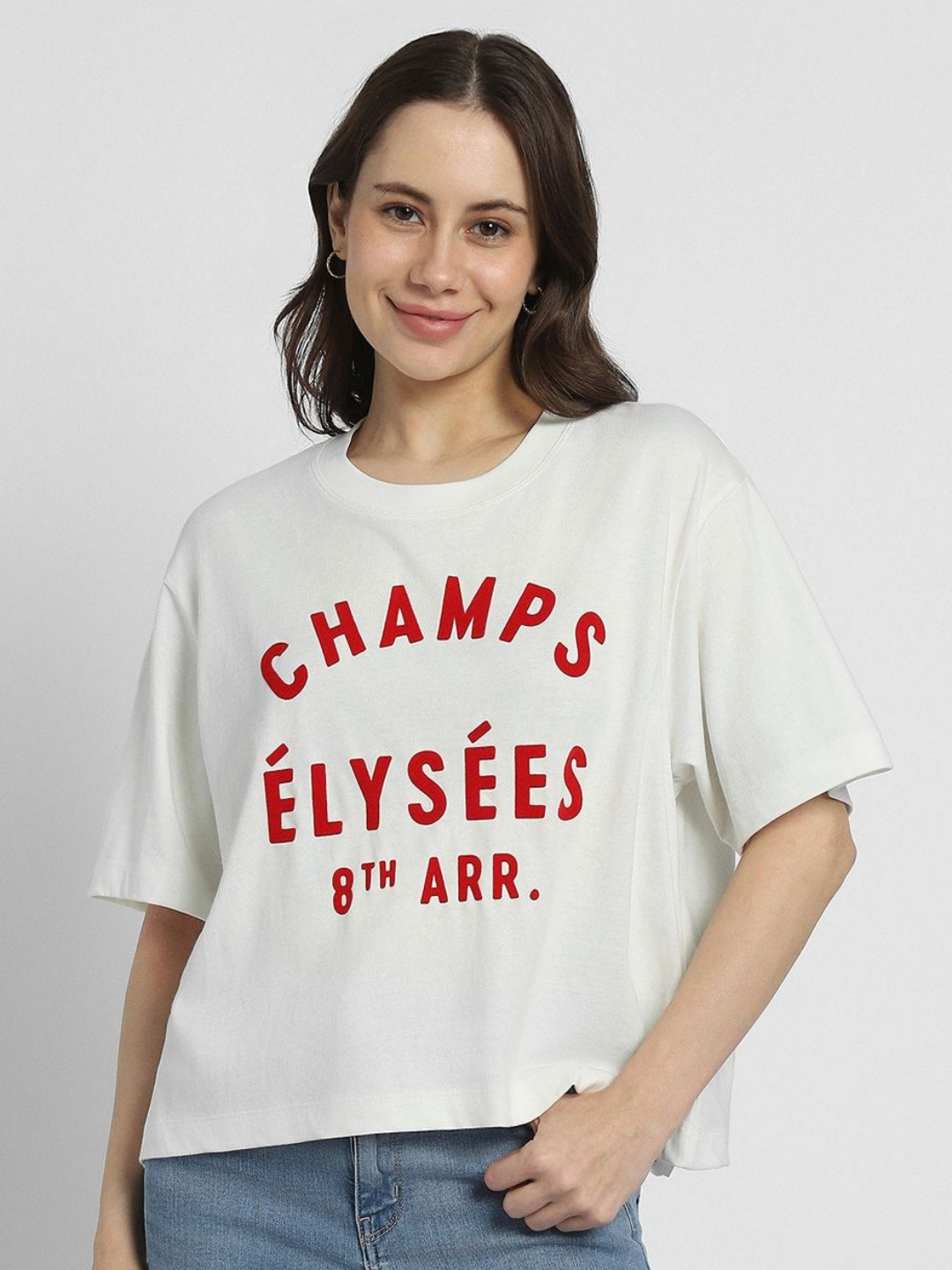 AMERICAN EAGLE OUTFITTERS Women Typography Printed Round Neck Cotton Boxy T-shirt