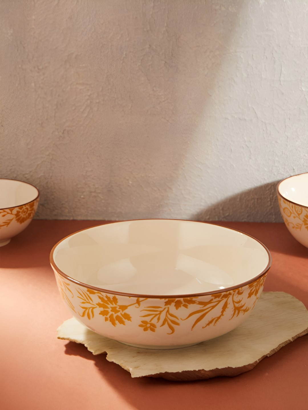 Fabindia Nargis White & Yellow Dishwasher and Microwave Ceramic Serving Bowl