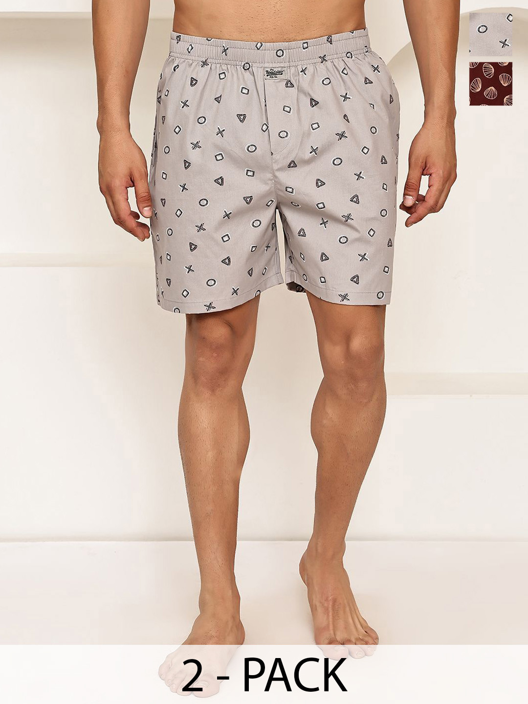 The Roadster Lifestyle Co Pack Of 2 Printed Pure Cotton Boxers-RDBX_155Maroon-Grey_Pack-2