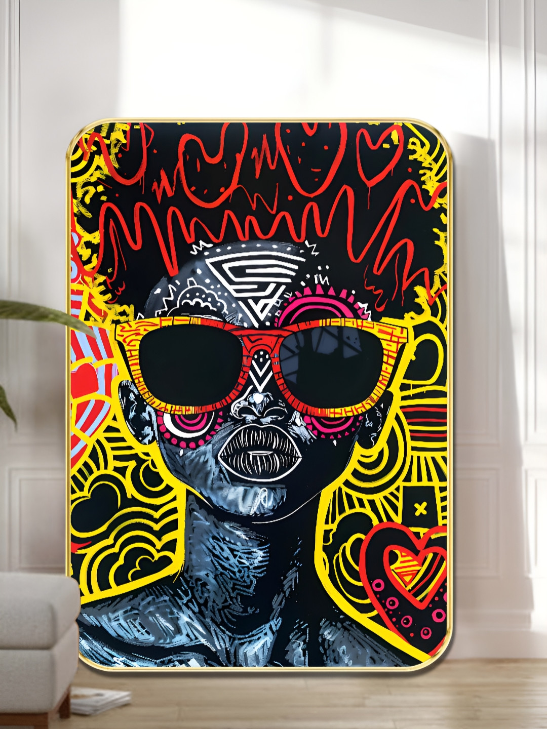 Livin'luxe Red & Yellow Face Printed Wall Art