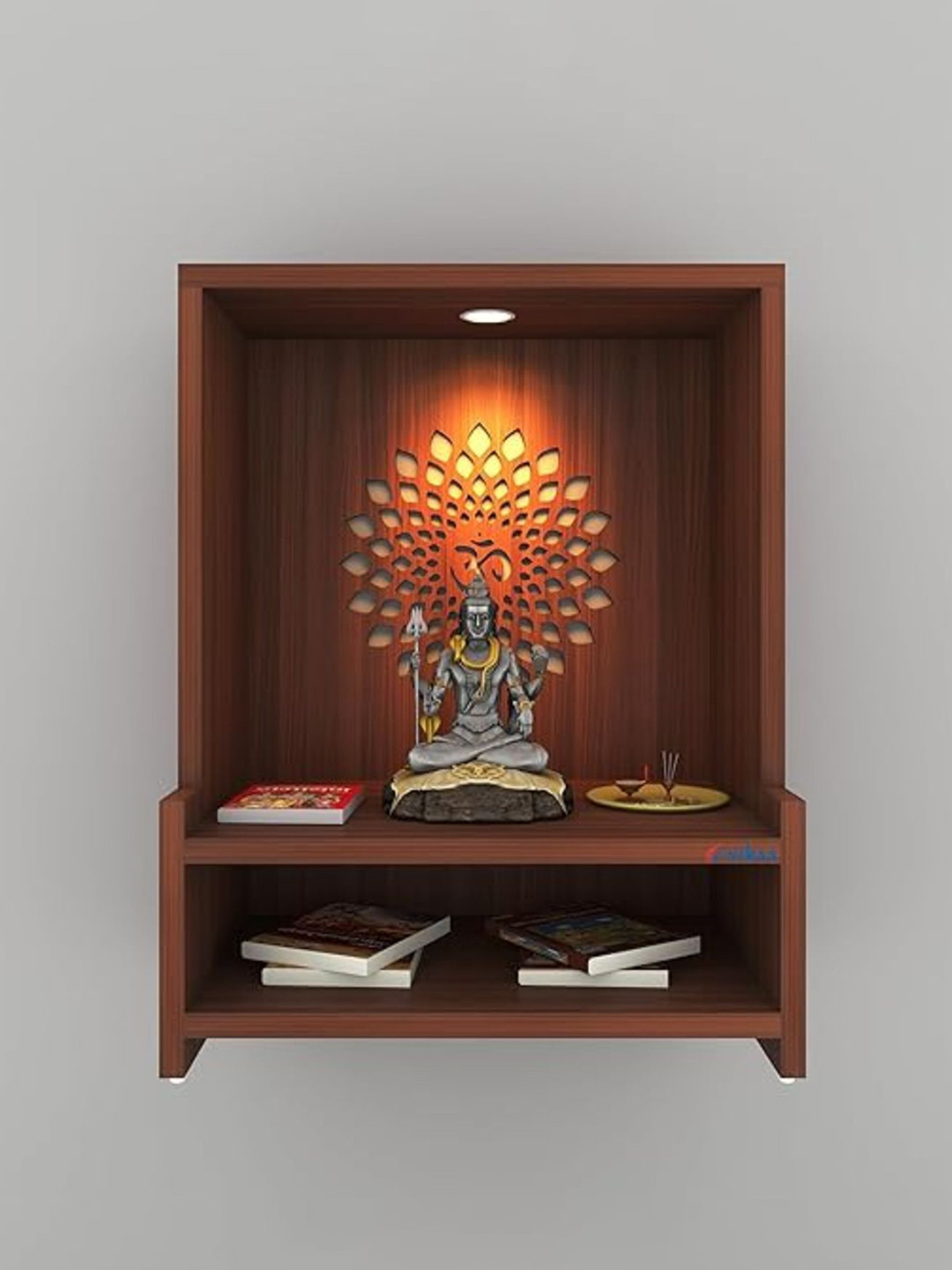 ANIKAA Brown Engineered Wooden LED Light Home Temple