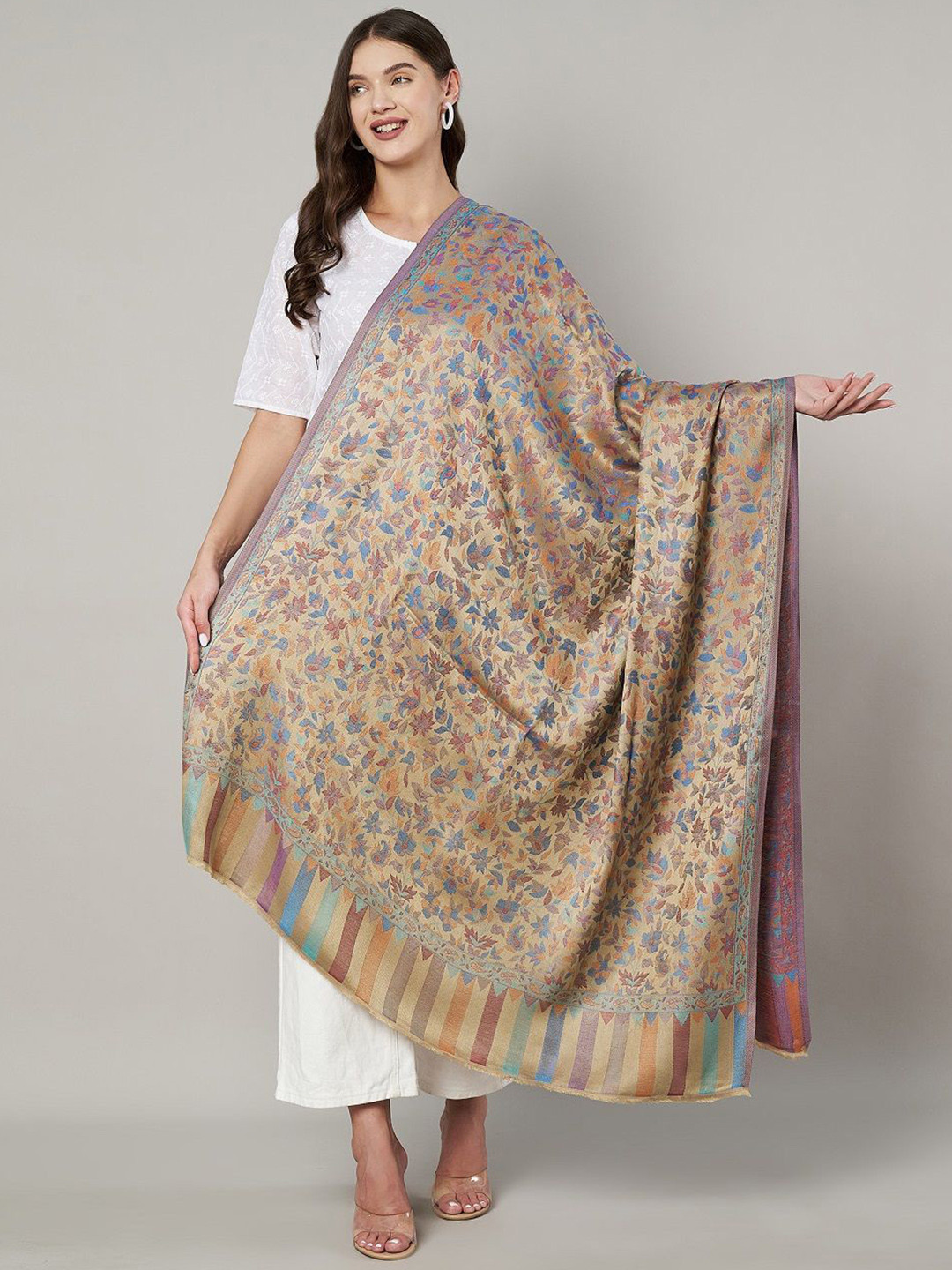 MUFFLY Floral Printed Bamboo Silk Shawl