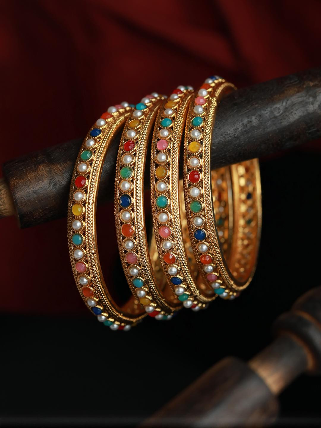 Anouk Set of 4 Multi Colored Stones Gold Plated Bangles