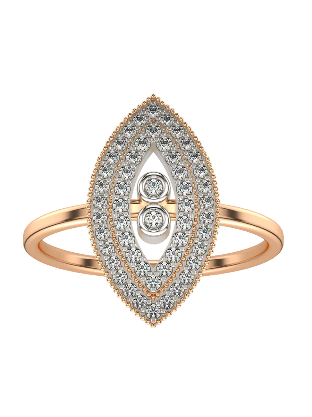 VALANOVA 925 Sterling Silver Rose Gold 14 Kt Diamond Studded Ring 3.02 gms
