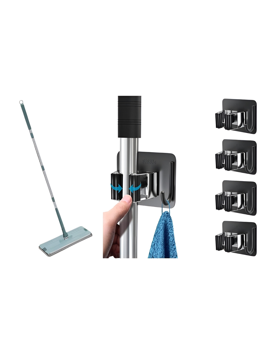 upkaranwale 4 Pieces Flat Mop Head Handle With Refill Holder With Hook