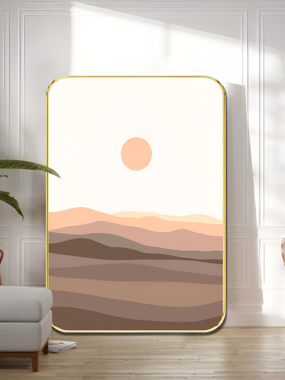 Livin'luxe Brown & Pink Minimalist Desert Sunset Rectangle Wall Art