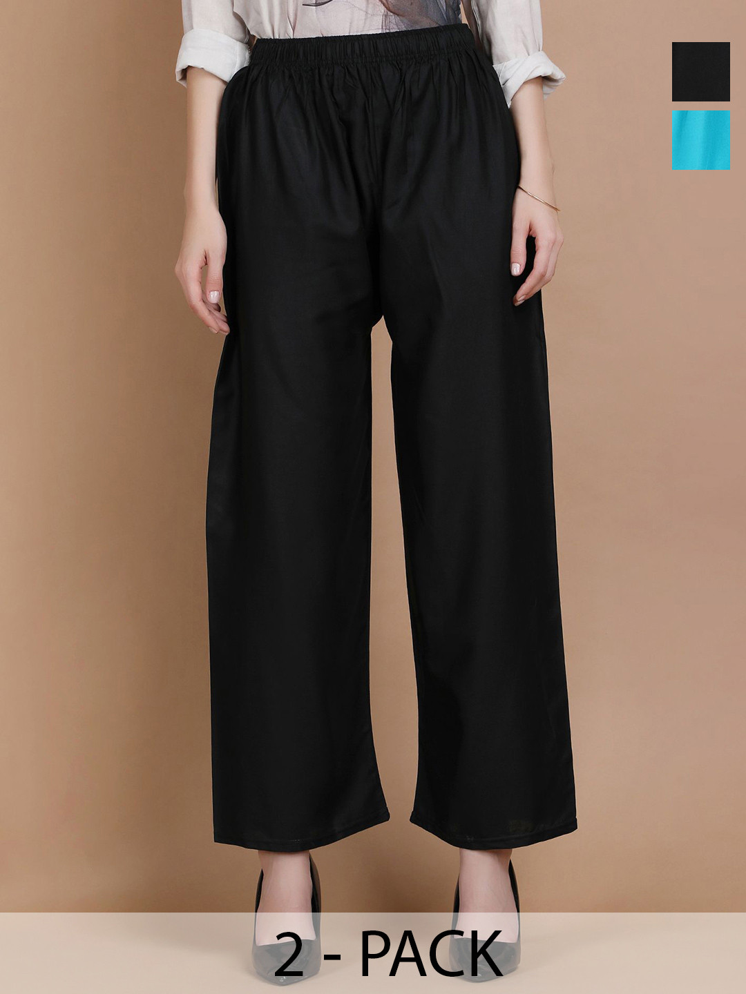 MICHAEL KOVLIN Women Pack of 2 Plus Size Rayon Wide Leg Palazzos