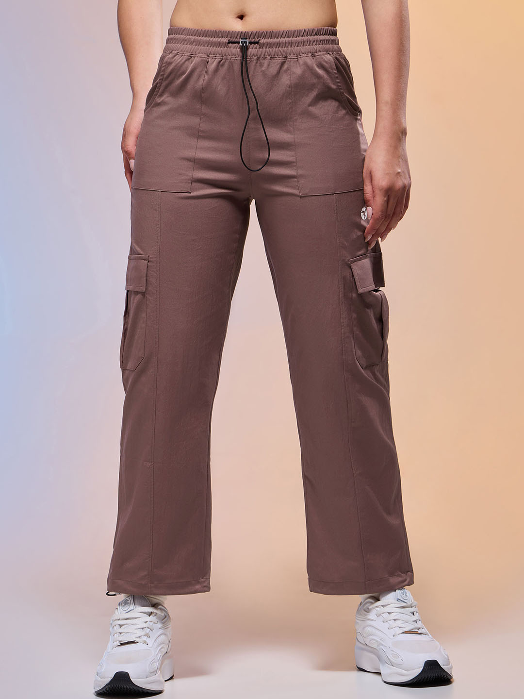 Technosport Women Straight Fit Mid-Rise Cargo Parachute Track Pant