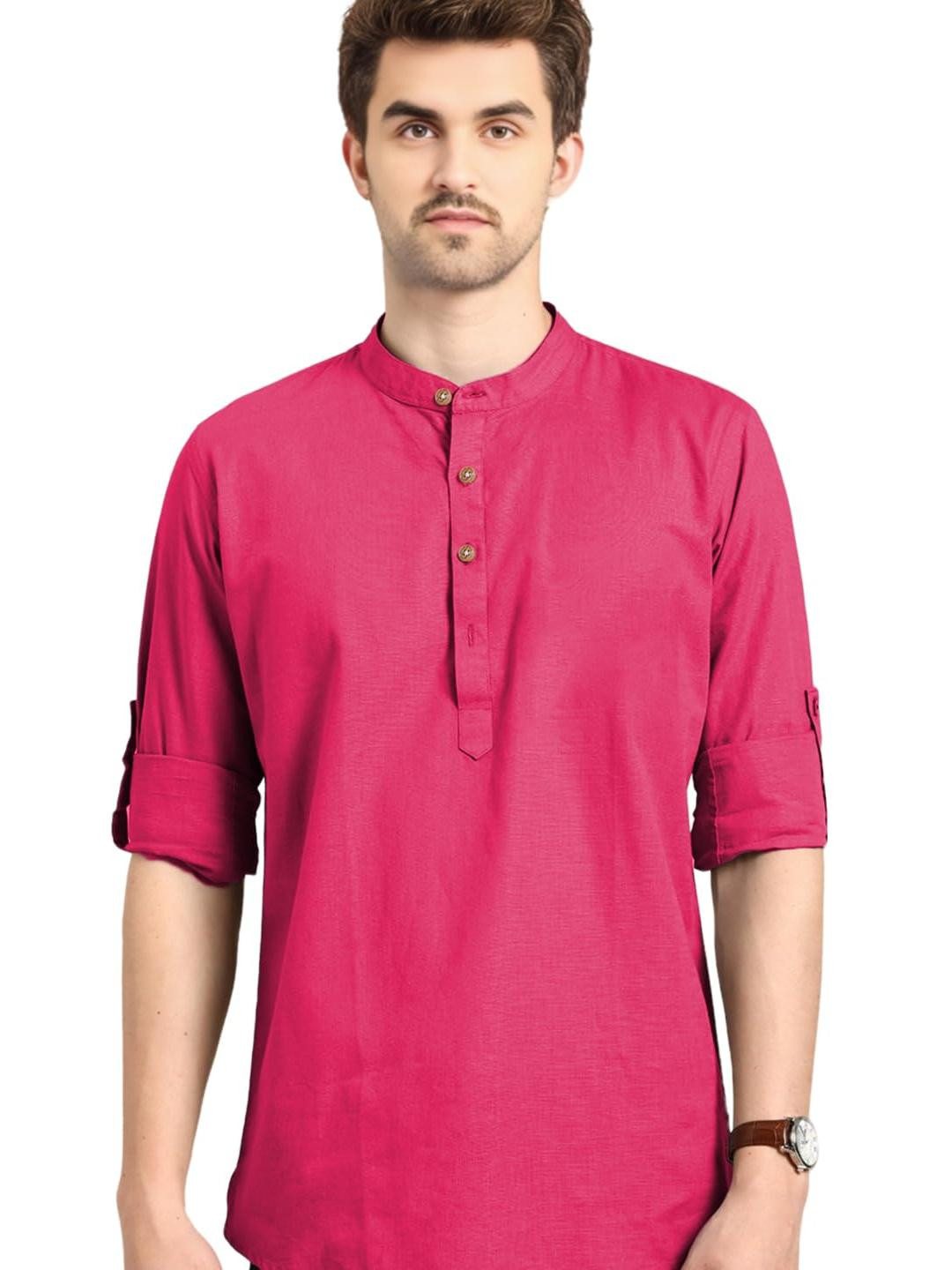 BHUVIKOO Men Pink Kurtas