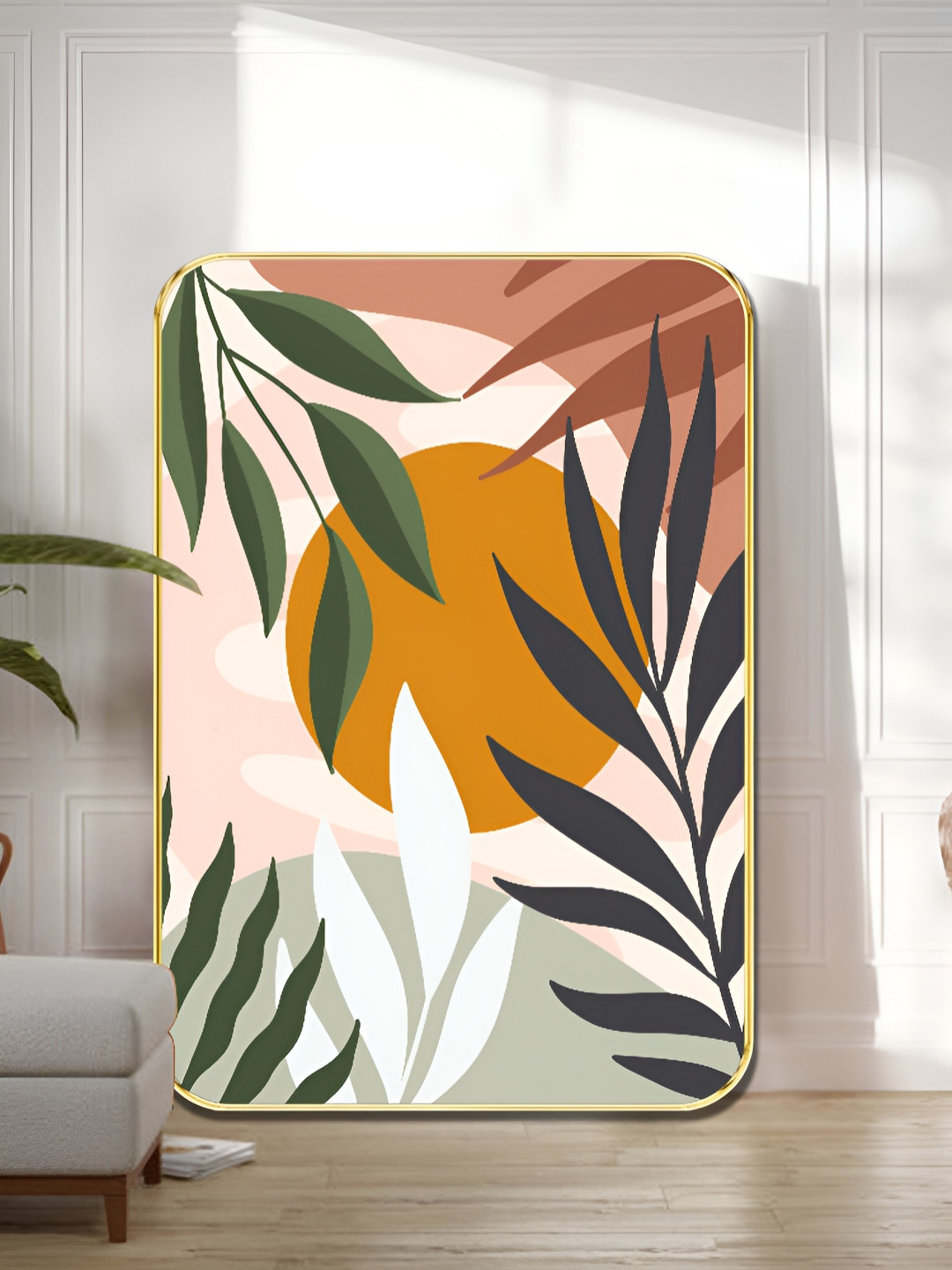 Livin'luxe Green & Brown Tropical Botanical Sunset Wall Art