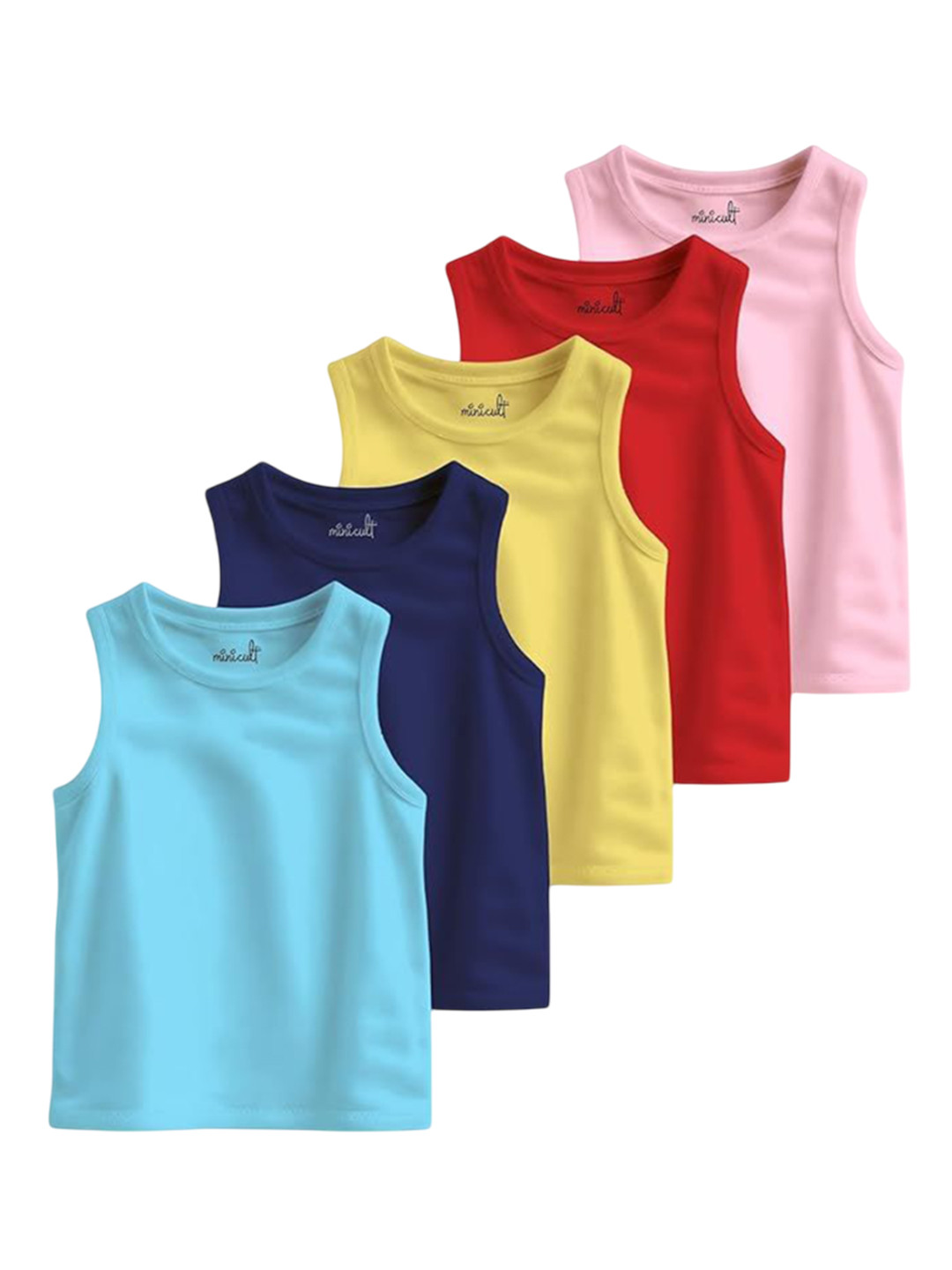 x2o Kids Pack Of 5 Pure Cotton Basic Vests VST_PT_E005_26_P5