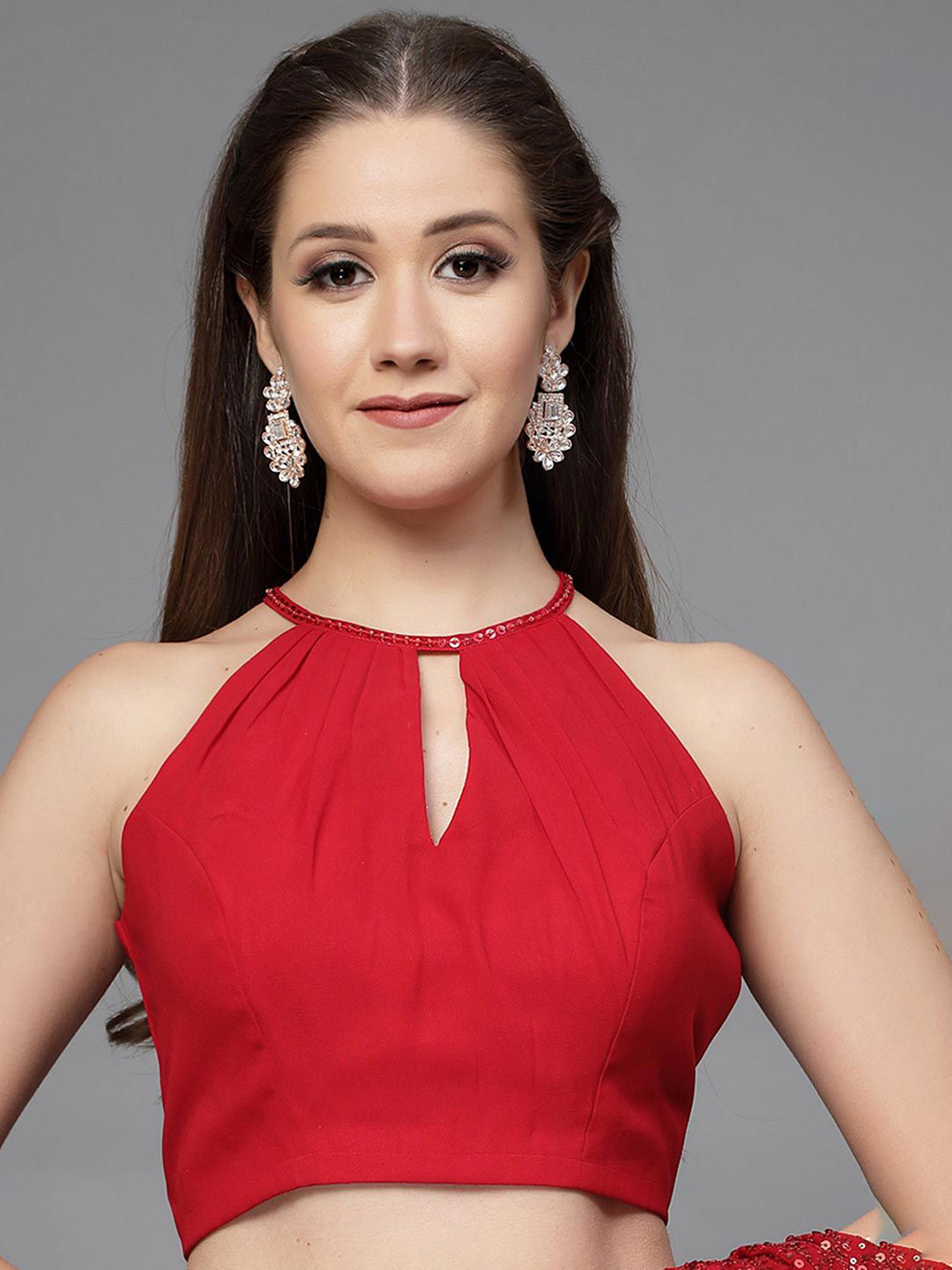 Utsav Fashion Embellished Neckline Halter Neck Back Cut Out Saree Blouse