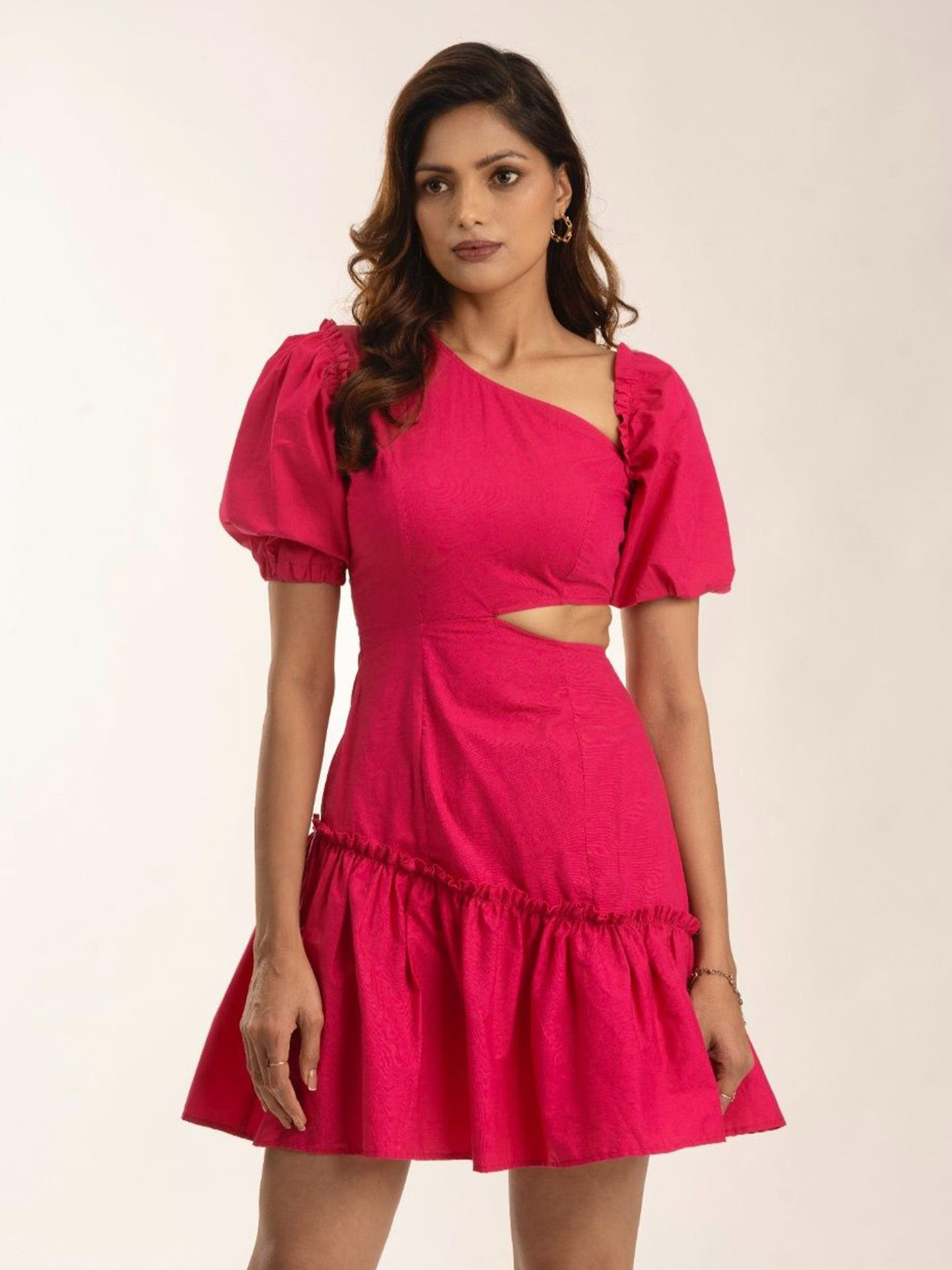 Myclo Women Summer Ready Puff Sleeve Cotton Fit & Flare Mini Dress