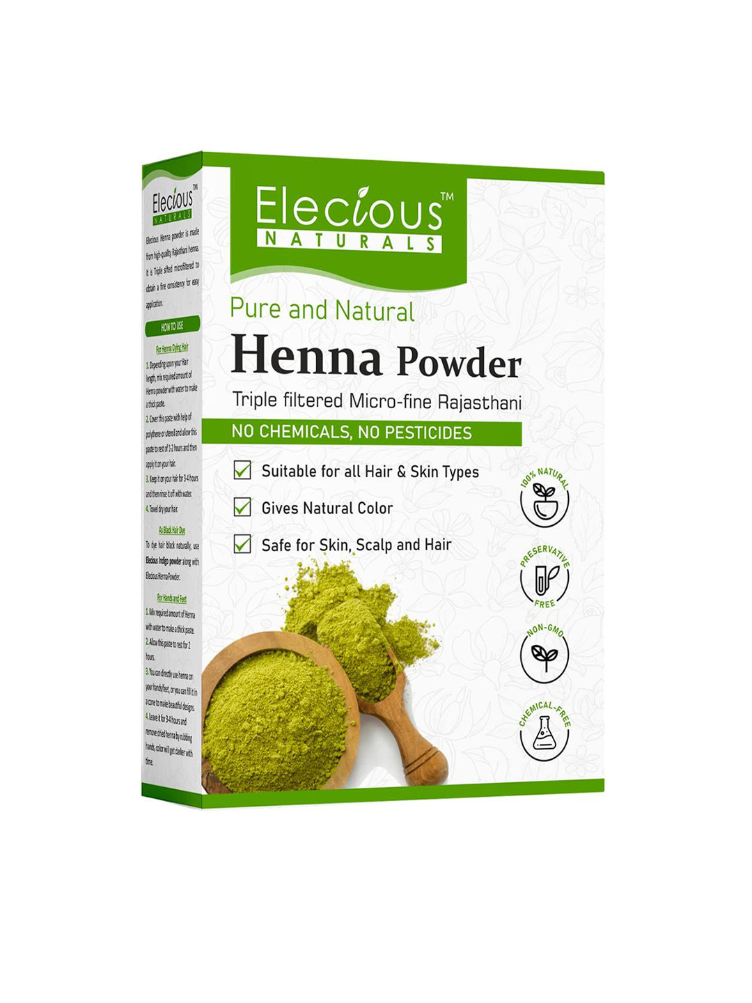 Elecious Natural Henna Powder For Hair Colour & Growth- 200 g