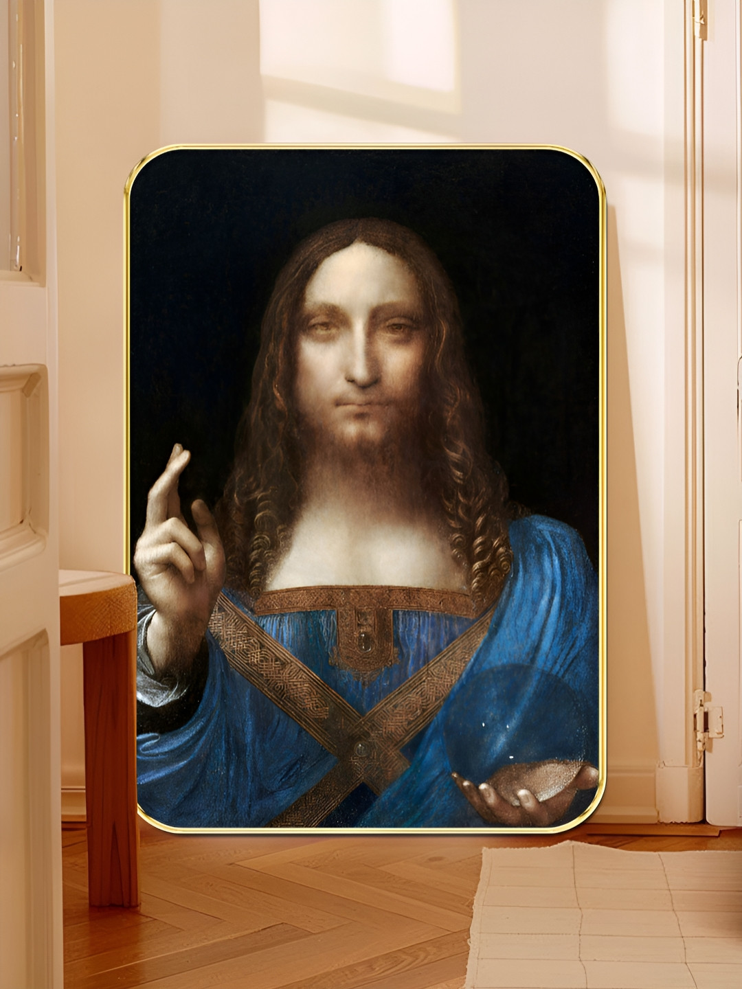 Livin'luxe Blue & Brown Salvator Mundi Rectangle Wall Art