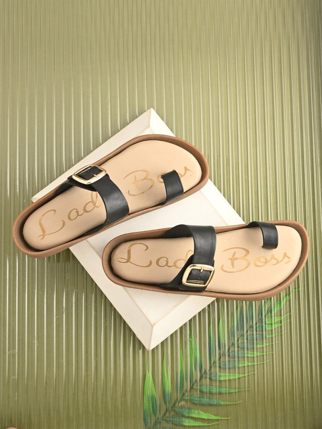 Egoss Lady Boss Women Comfortable One Toe Flats with Buckles