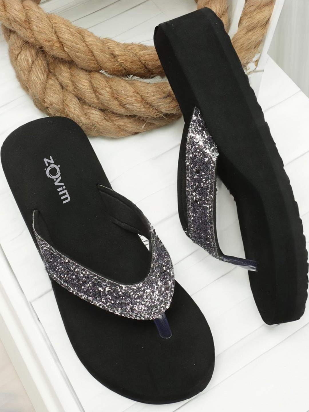 ZOVIM Women Textured Open Toe Flats with Embroidered