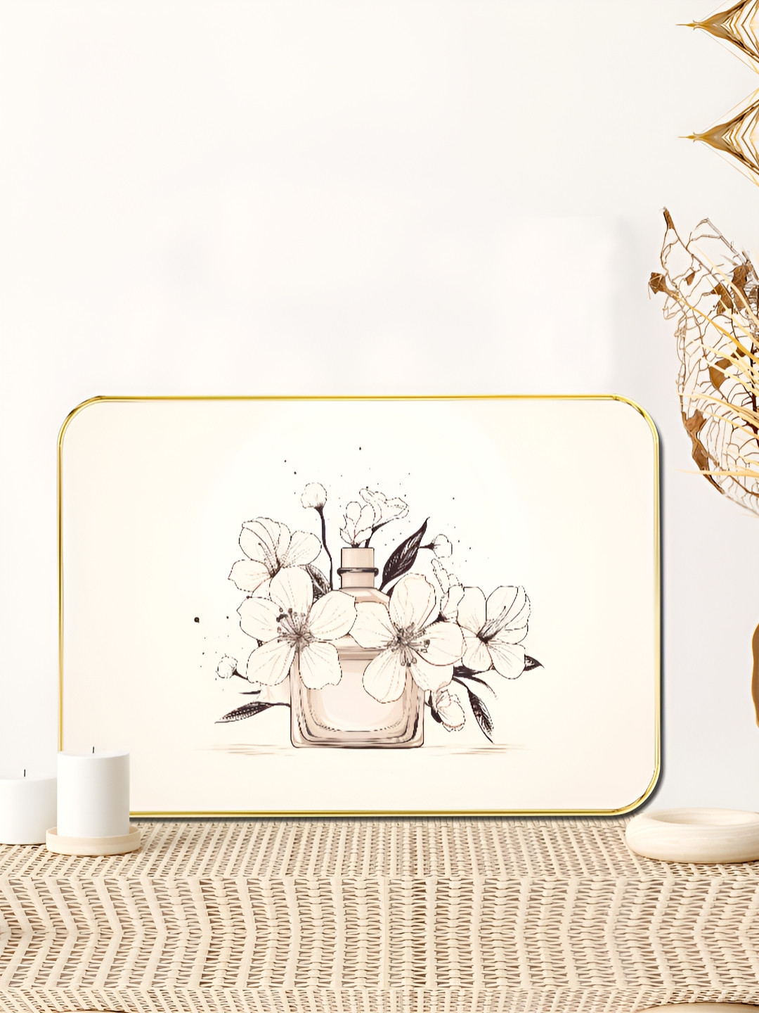 Livin'luxe Beige & Black Perfume Bottle Floral Wall Art