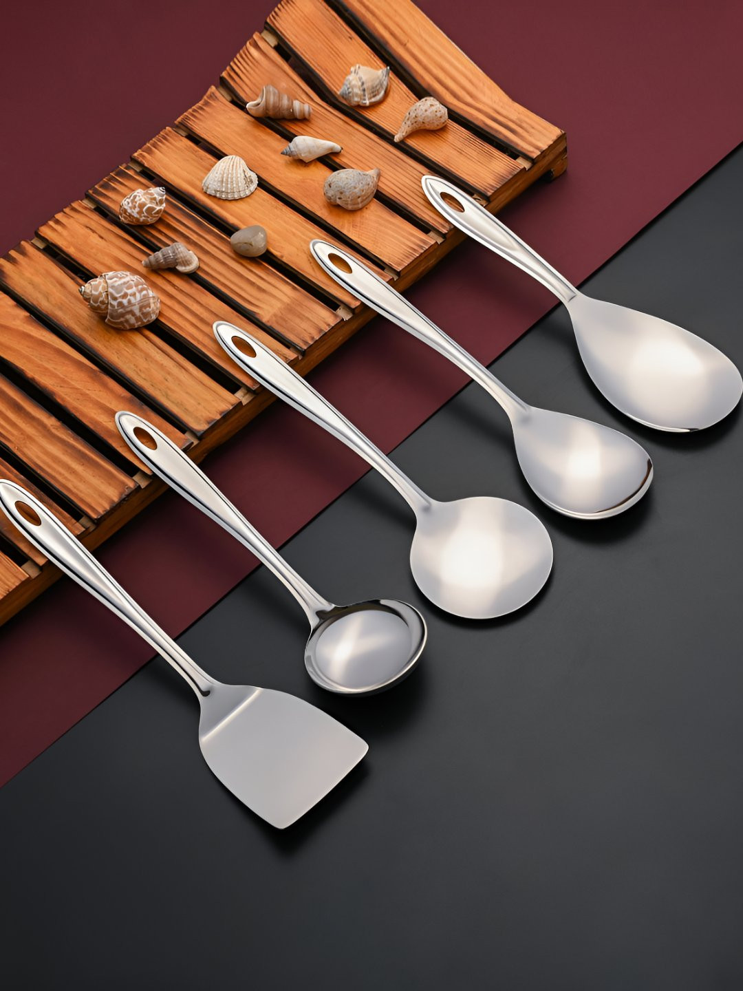 FNS Silver-Toned 5 Pieces Stainless Steel Serving Spoons