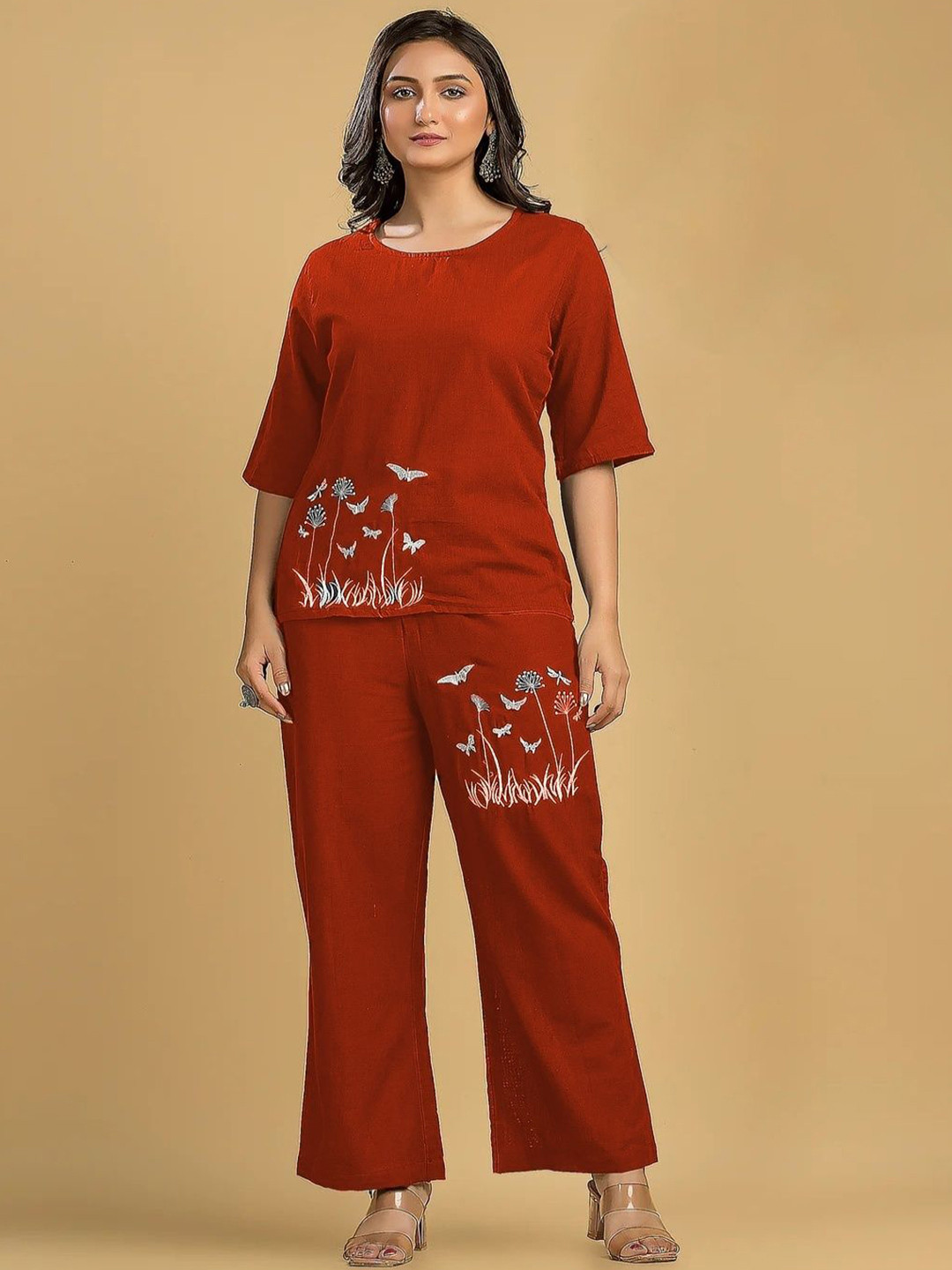 BLUE KART Printed Round Neck Top With Trousers