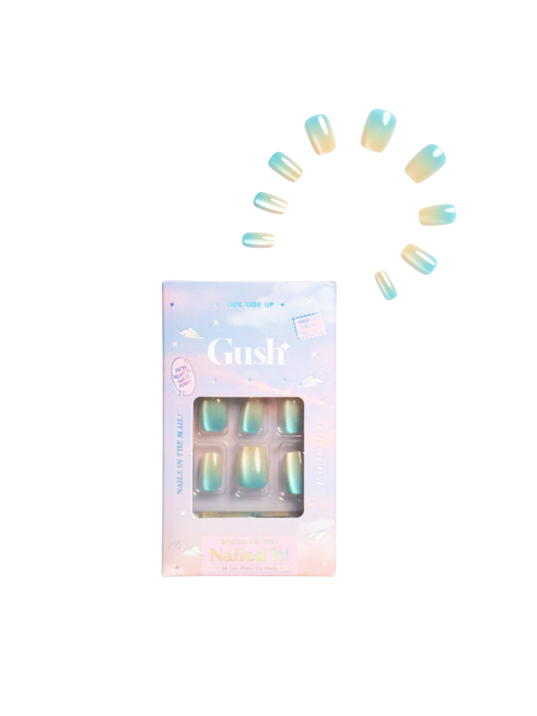 Gush Beauty Set Of 24 Reusable Press On Nails With Application  - Ocean Cat Eye