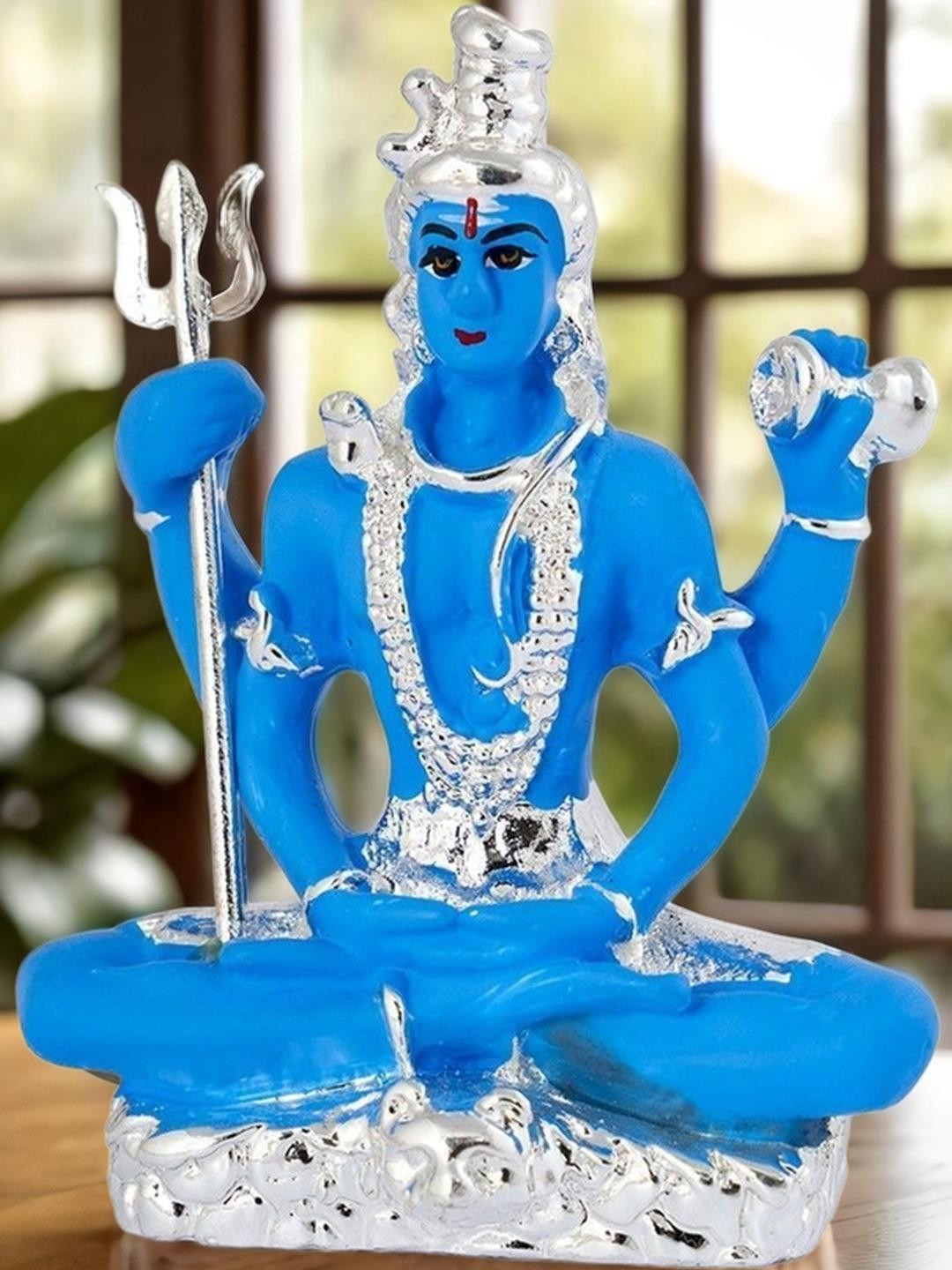 Kulin Resin Kuin Lord Shiva Idol in Blue and Silver