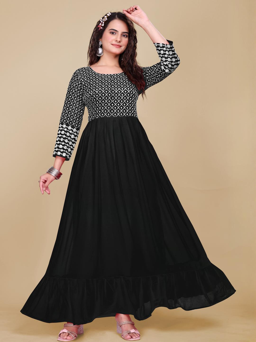 VS MALL Woman Embroidered Anarkali Gown