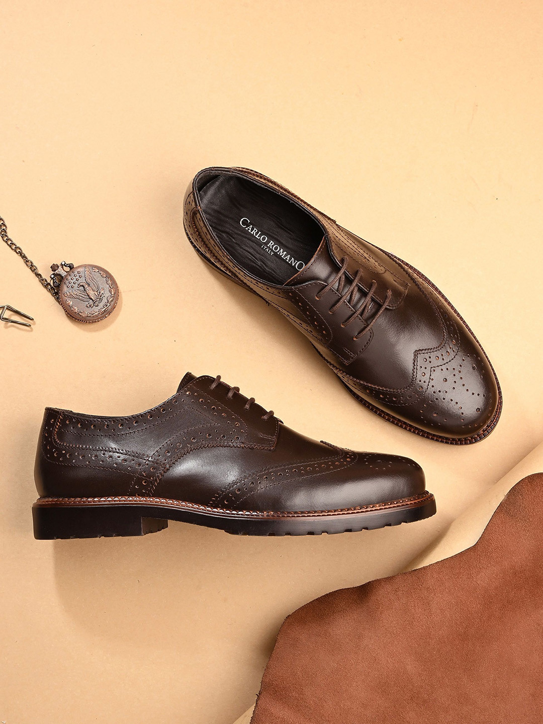 CARLO ROMANO Men Genuine Leather Textured Formal Brogues
