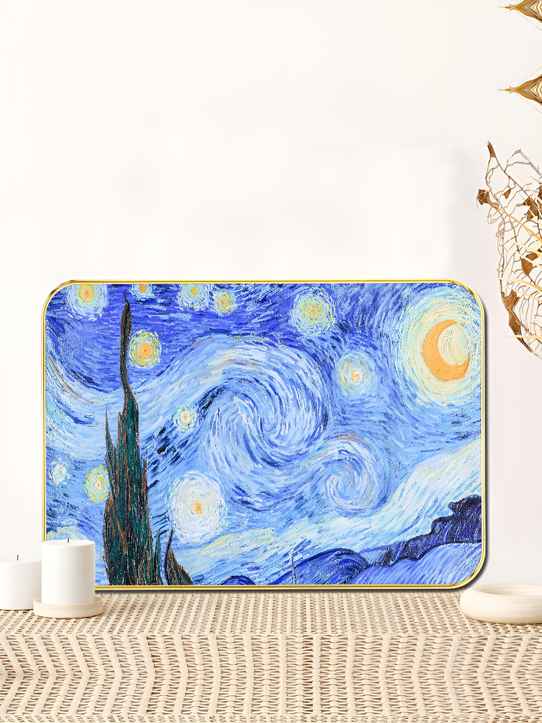 Livin'luxe Blue & Yellow Starry Night Printed Wall Art
