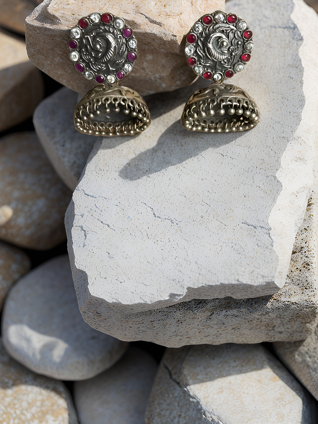 Bucciato Private Limited Stones Studded And Ghungroo Beaded Dome Shaped Oxidised Jhumkas