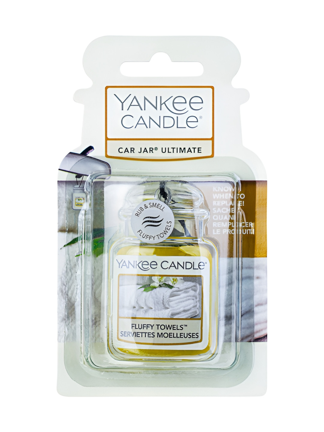 YANKEE CANDLE Fluffy Towels Scented Car Jar Ultimate Air Freshener With Over 4 weeks- 30g