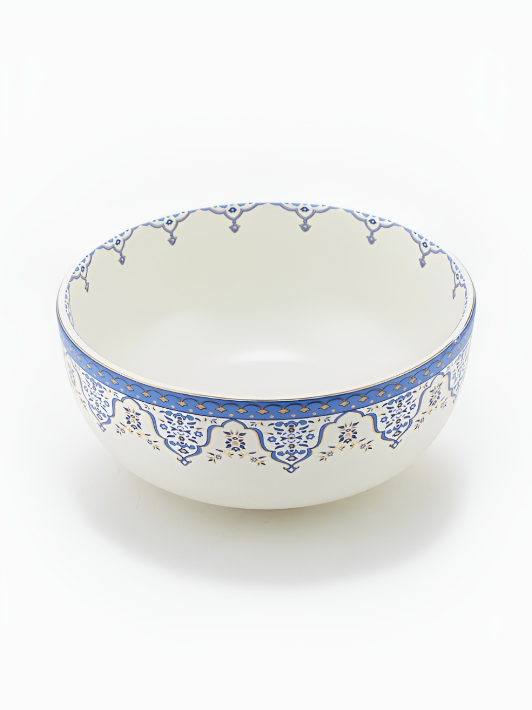 Fabindia Gulmohar White & Blue Dishwasher and Microwave Ceramic Serving Bowl