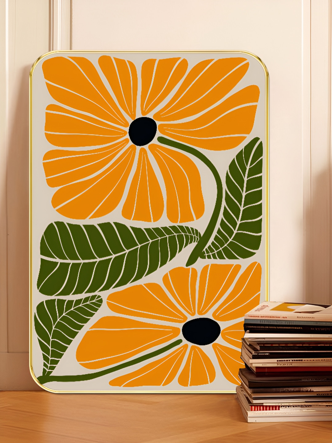 Livin'luxe Orange & Green Modern Abstract Floral Wall Art